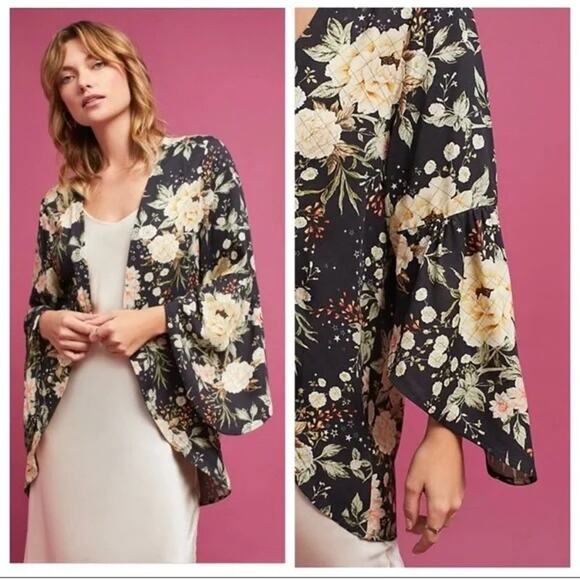 Anthropologie Farm Rio Bell Sleeve Kimono Top in Navy Floral - Picture 1 of 9